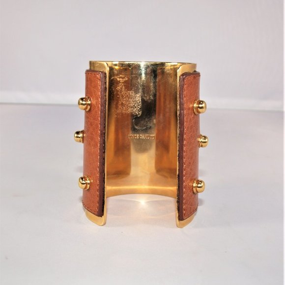 Vince Camuto X-Wide Leather Studded Cuff Bangle - Picture 2 of 7